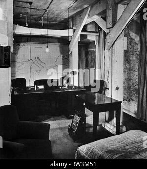 Le bureau et la chambre de Winston Churchill dans la salle de guerre souterraine sous Whitehall, Londres. Septembre 1940 Banque D'Images