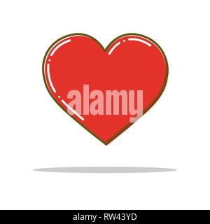 Icône de Cœur rouge. Fine ligne Appartement coeur du design. Happy Valentines Day card. Illustration de Vecteur