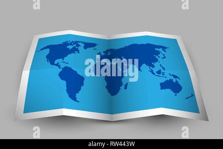 Plié bleu carte du monde. Vector illustration. Illustration de Vecteur