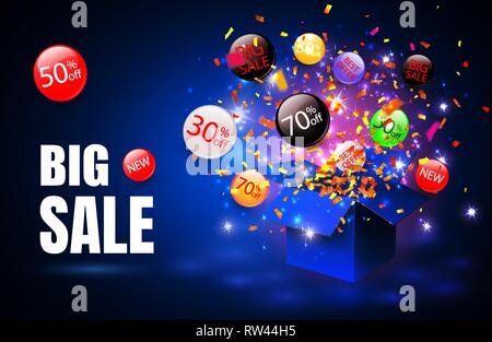 Grosse vente. Offre spéciale avec symbole discount vente cadeaux ouvert et le flux des étiquettes. Facile à utiliser pour votre conception. Illustration de Vecteur