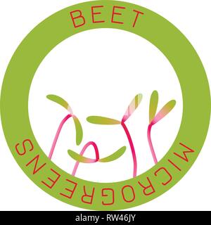 Betterave Microgreens. La conception des emballages de semences, l'élément rond au centre. La germination des graines d'une plante. Supplément de vitamines, de nourriture vegan Illustration de Vecteur