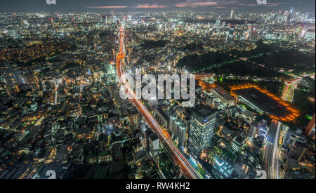 Tokyo - août 08, 2017 : nuit panoramique vue aérienne de toits de Tokyo et de la route des sentiers de voiture sur la Route 3 (Shuto Expressway) Shibuya Route de Roppong Banque D'Images