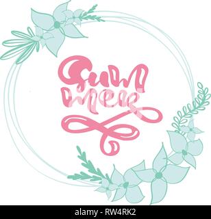 Lettrage calligraphie florale gerbe d'été texte. Vector hand drawn scandinave composition floral frame isolés. Illustration croquis design doodle Illustration de Vecteur
