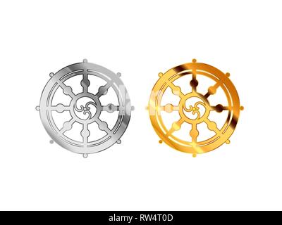 Le bouddhisme les signes religieux faite à partir de l'or et argent brillant metall isolated on white Illustration de Vecteur