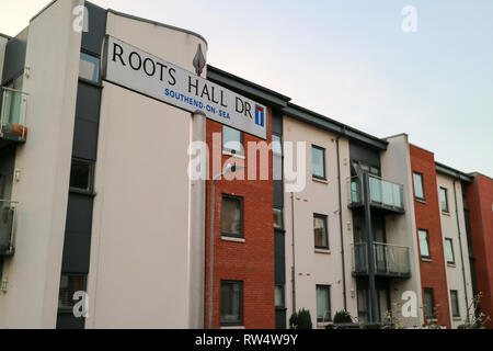 Roots Hall Drive, Southend on Sea, où le 21 février 2019, 36 ans Courtney Valentine-Brown a été poignardé à la jambe et est décédé plus tard à l'hôpital Banque D'Images