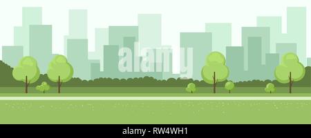 Paysage d'été avec l'arrière-plan sur la ville Illustration de Vecteur