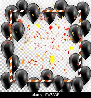 Beau noir de ballons survolant au hasard cadre blanc. Fond vecteur élégant parti avec l'espace pour le texte. Cadre blanc vecteur, confettis, ballons. Illustration de Vecteur