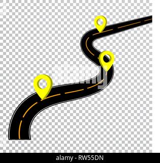 Route sinueuse Transparent isolés effet spécial. Emplacement route chemin modèle infographique avec l'axe de communication. Vecteur. Illustration de Vecteur