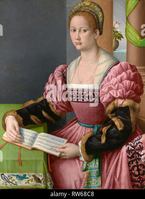 Portrait d'une femme avec un livre de musique ; (Bacchiacca Francesco Ubertini (italien) (1494), Florence - 1557) ; environ 1540 - 1545 ; Huile sur panneau ; 103,2 Banque D'Images