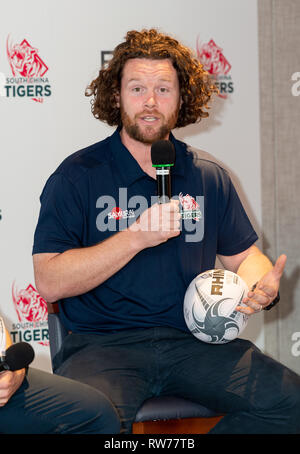 Hong Kong, Chine. Le 05 Mar, 2019. HONG KONG, Hong Kong SAR, Chine. Le 5 mars 2019. Manager de l'équipe Andrew Hall. Lancement de la Chine du Sud l'équipe de rugby professionnelle Tigers à jouer dans le tournoi mondial de Rugby rapide Crédit : Jayne Russell/Alamy Live News Banque D'Images