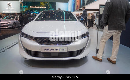 Genève, Suisse. 5ème mars, 2019. La nouvelle Peugeot 508 SW Hybrid présenté à la 89e Salon International de l'Automobile de Genève. Crédit : Eric Dubost/Alamy Live News Banque D'Images