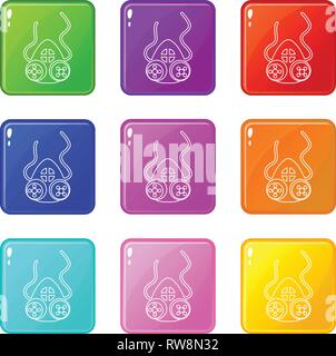 Protection masque icons set 9 couleurs Illustration de Vecteur