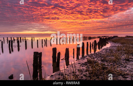 Coucher de soleil sur la mer des wadden Banque D'Images