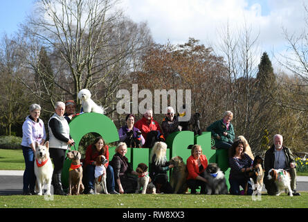 Les chiens et leurs propriétaires lors du lancement de l'exposition de Crufts Birmingham le National Exhibition Centre (NEC). Banque D'Images