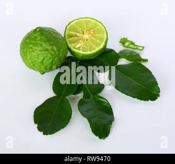 Feuilles de lime kaffir Lime & Bai makrut fruits| Look & makrut Banque D'Images