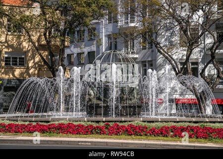 Suis Brunen Kreisverkehr Rotunda do Infante, Funchal, Madeira, Portugal, Europa | fontaine à l'rounadabout Rotunda do Infante, Funchal, Madère, Po Banque D'Images