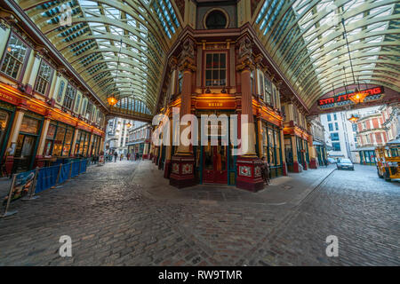 Londres, Royaume-Uni - 23 février 2019 : Avis de Leadenhall Market, Gracechurch Street à Londres, Royaume-Uni Banque D'Images