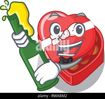 Avec de la bière au chocolat, coeur fort au-dessus de cartoon réfrigérateur Illustration de Vecteur