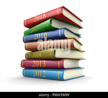 Pile de livres avec nouvelle année. Image avec clipping path Banque D'Images