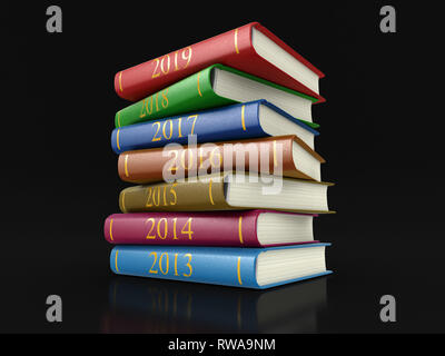 Pile de livres avec nouvelle année. Image avec clipping path Banque D'Images