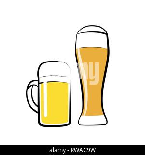 Un verre de bière de blé pils et isolé sur un fond blanc vector illustration EPS10 Illustration de Vecteur