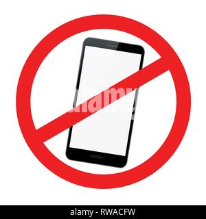 Téléphones portables interdite panneau rouge sur fond blanc vector illustration EPS10 Illustration de Vecteur