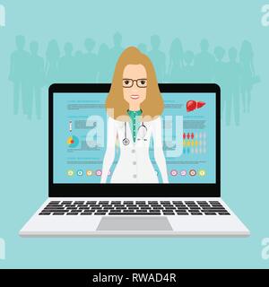 Consultation médicale en ligne et de soutien. Médecin en ligne. Vector Illustration de Vecteur