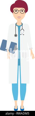Belle fille médecin dans un manteau. Vector Illustration de Vecteur