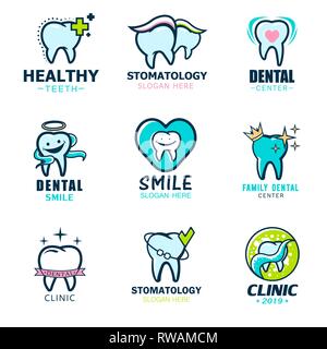 Journée mondiale de dentiste.Big logo ensemble de stomatologie Vector illustration logo de dent. Grande maison de vacances,carte-cadeau de l'affiche. Stomatologie banner Illustration de Vecteur