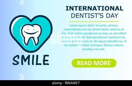 Journée mondiale de dentiste. Logo vectoriel Illustration de dent. Grande maison de vacances,carte-cadeau de l'affiche. Stomatologie banner Illustration de Vecteur