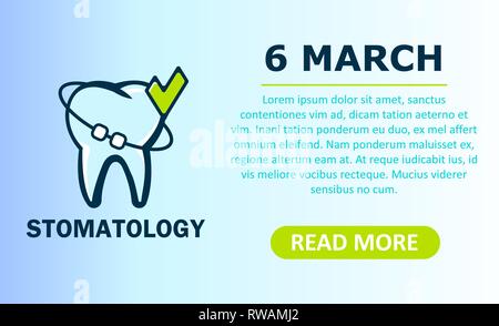 Journée mondiale de dentiste. Logo vectoriel Illustration de dent. Grande maison de vacances,carte-cadeau de l'affiche. Stomatologie banner Illustration de Vecteur