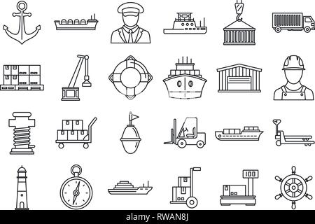 Port maritime transport icons set. Aperçu jeu de transport port vector icons pour la conception web isolé sur fond blanc Illustration de Vecteur