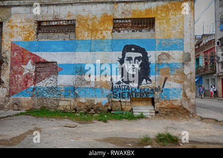 Fresque de drapeau cubain et de Che Guevara La Vieille Havane Cuba Banque D'Images