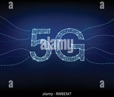 5G de fond avec maillage, codes binaires. Illustration de Vecteur