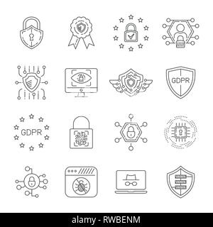 Les icônes de sécurité cybernétique. La protection de l'Internet, des données et de la mise en réseau de la vie privée. Avc. modifiable EPS 10 Illustration de Vecteur