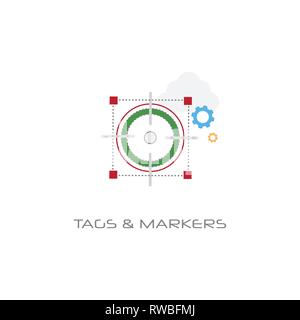 Tags et emplacement des marqueurs des pointeurs concept line style fond blanc Illustration de Vecteur