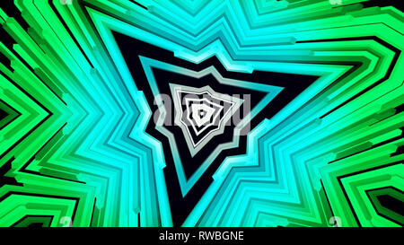 Au néon de couleur futuriste modèle triangulaire en néon bleu et vert Banque D'Images