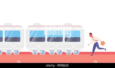 Businessman running pour prendre les transports publics de la ville de métro train tramway métro hurry up fin concept personnage mâle horizontale pleine longueur Illustration de Vecteur