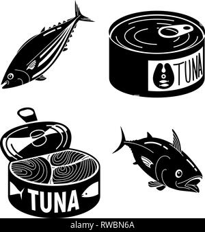 Le thon, le style simple icons set Illustration de Vecteur