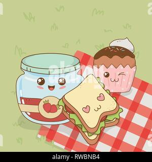 Ensemble de personnages kawaii alimentaire camping Illustration de Vecteur