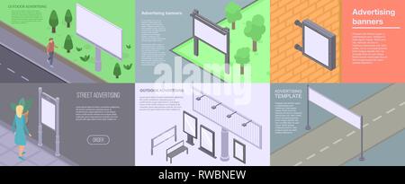 Bannière de publicité extérieure, jeu de style isométrique Illustration de Vecteur