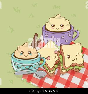 Ensemble de personnages kawaii alimentaire camping Illustration de Vecteur