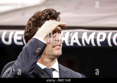 Santiago Bernabeu, Madrid, Espagne. 5e Mar, 2019. Ligue des Champions de football, série de 16, deuxième jambe, Real Madrid contre l'Ajax ; Santiago Solari Entraîneur du Real Madrid : Action Crédit Plus Sport/Alamy Live News Banque D'Images