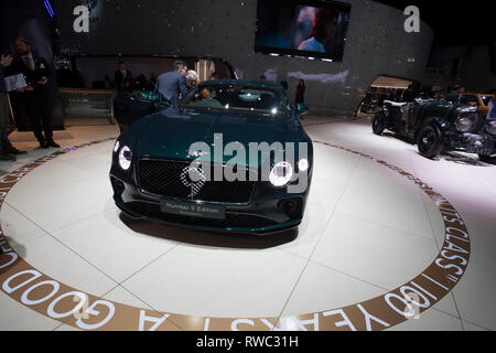 Genève. 5e Mar, 2019. Photo prise le 5 mars 2019 montre la nouvelle Bentley Continental GT numéro 9 à la 89e édition du Salon International de l'Automobile à Genève, Suisse. Le salon est ouvert au public du 7 mars au 17 mars. Credit : Xu Jinquan/Xinhua/Alamy Live News Banque D'Images