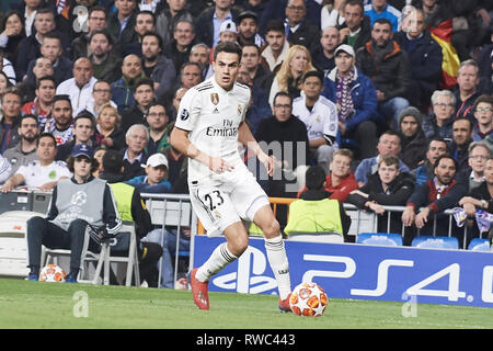 Madrid, Espagne. 5e Mar, 2019. Sergio Reguilon (défenseur ; Real Madrid) en action au cours de l'UEFA Champions League Round 16 match de deuxième étape entre le Real Madrid et l'AFC Ajax au Santiago Bernabeu, le 5 mars 2019 à Madrid, Espagne Crédit : Jack Abuin/ZUMA/Alamy Fil Live News Banque D'Images