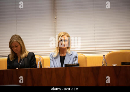 Madrid, Espagne. Mar 6, 2019. L'ancien président de la Communauté de Madrid Cristina Cifuentes a participé ce mercredi à la commission de recherche des universités de l'Assemblée de Madrid à comparaître dans le cadre de l'affaire Maître, quel est l'objet d'une enquête pour crime présumé de falsification de documents. Credit : Jésus Encarna/ZUMA/Alamy Fil Live News Banque D'Images