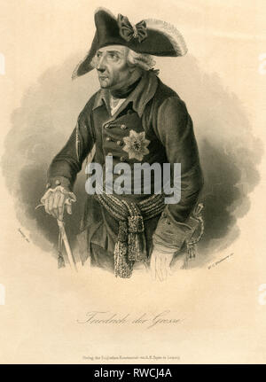 Frédéric II ou Frédéric le Grand, roi de Prusse, gravure sur acier de W. C. Wrankmore après Johann Heinrich Ramberg, publié par A. H. Payne, Leipzig, autour de 1840. De l'artiste n'a pas d'auteur pour être effacé Banque D'Images