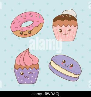 Ensemble de personnages kawaii alimentaire boulangerie Illustration de Vecteur