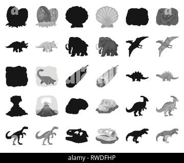 Age,animal,antiquité,art,Black,collection,monochrome,design,oeufs,dinosaures dinosaure,éruption,,disparue,flame,footprint,fossiles,gallimimus herbivore,des,icône,,illustration,isolé,logo,jurassique,mammifère,météorite,mammouth parasaurolophus,de,plante,,préhistoriques pterodactyloidea,reste,rock,mer,coquillage,set,signer,stegosaurus,stone,,symbole,triceratops tyrannosaurus,volcan,web,vecteurs vecteur , Illustration de Vecteur