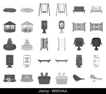 Bannière,art,bars,panier,banc,Black,conseil,monochrome,peut,design,confort,collection,équipement,animation,clôture,fontaine,déchets,gazebo,icône,gymnastique,illustration,informations,logo,lampe,isolé,nature,sans,parc,parc,parus payphone,merci,pique-nique plaisir,étang,reste,seat,set,signer,skateboard,swing,vecteur symbole,marche,mur,web,vecteurs vecteur , Illustration de Vecteur